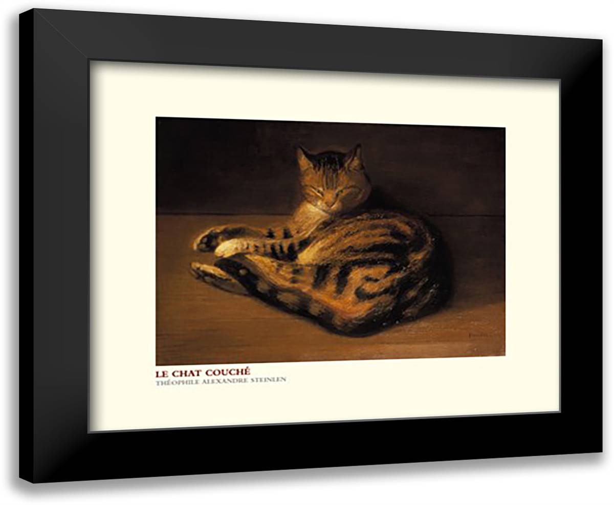 Le Chat Couche 24x20 Black Modern Wood Framed Art Print Poster by Steinlen, Theophile-Alexandre