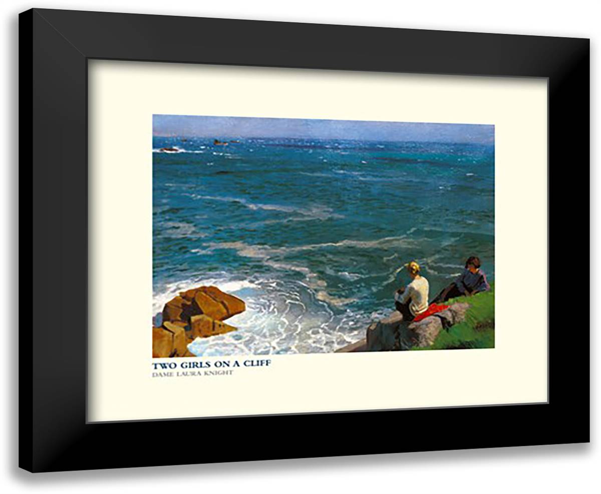 Two Girls On A Cliff 24x20 Black Modern Wood Framed Art Print Poster by Knight, Dame Laura