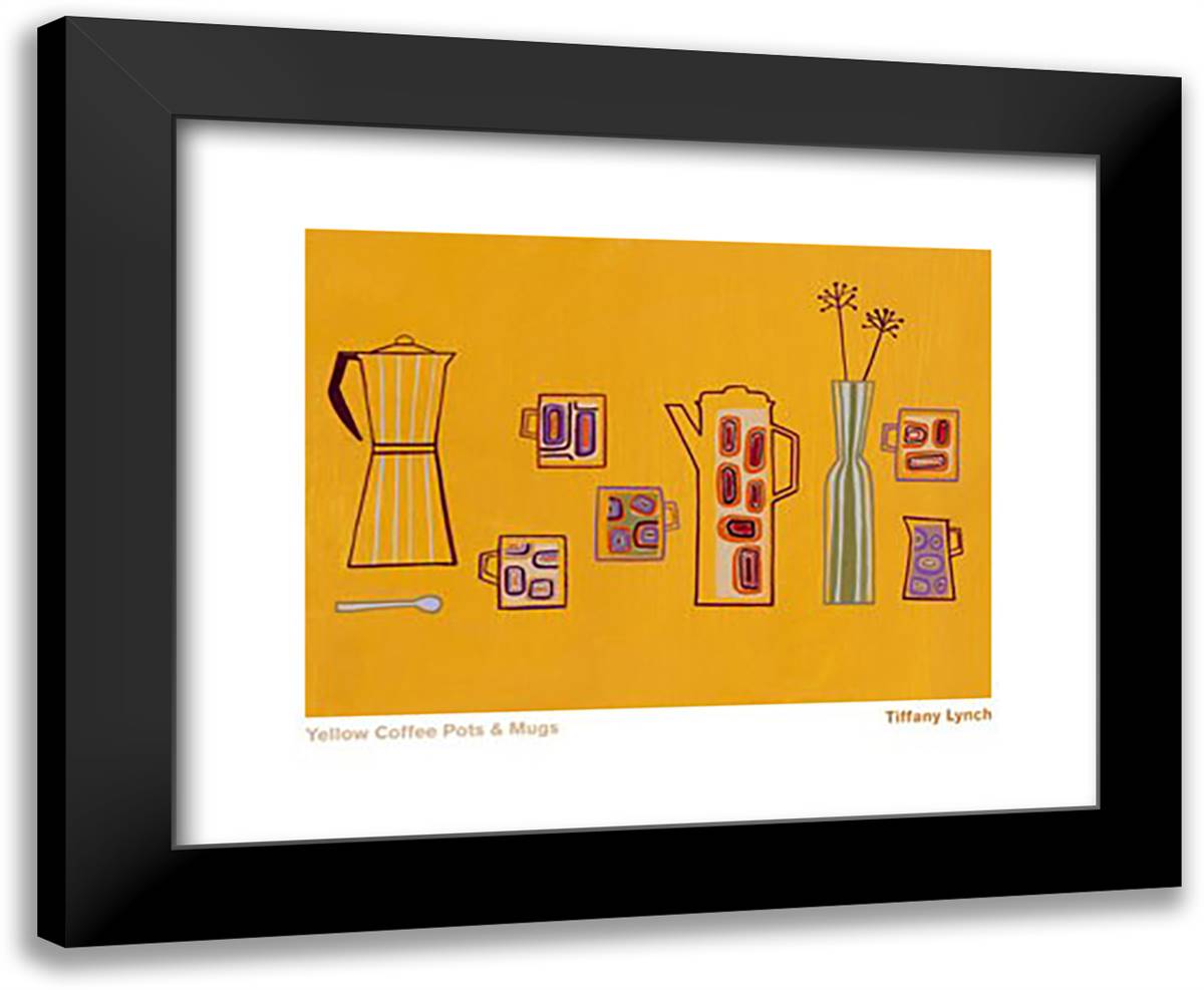 Yellow Coffee Pots and Mugs 24x20 Black Modern Wood Framed Art Print Poster