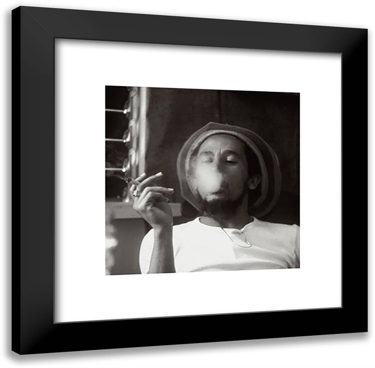 Bob Marley- Smoking 20x20 Black Modern Wood Framed Art Print Poster