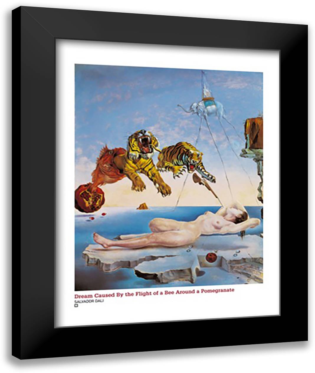 Dream Caused By Bumble Bee 28x36 Black Modern Wood Framed Art Print Poster by Dali, Salvador