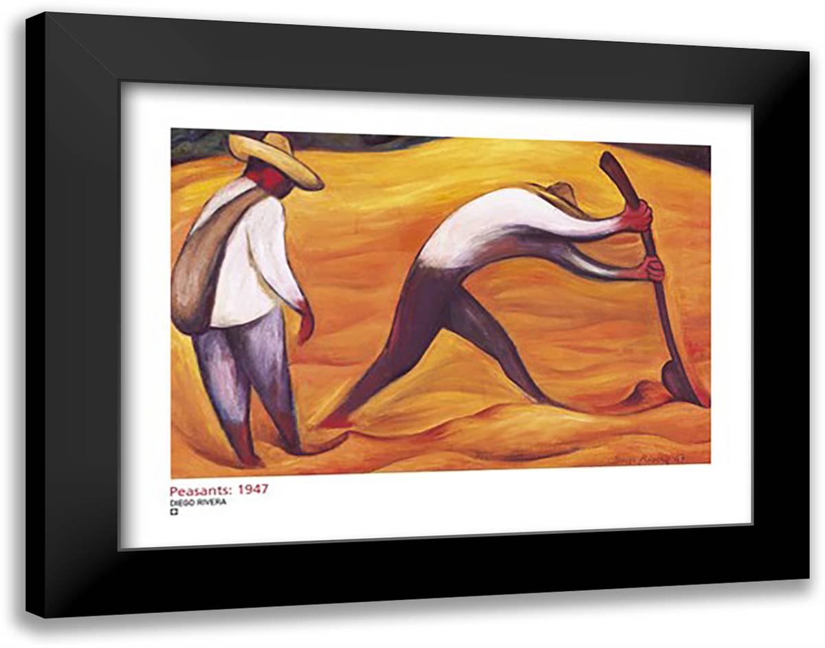 Peasants 36x28 Black Modern Wood Framed Art Print Poster by Rivera, Diego