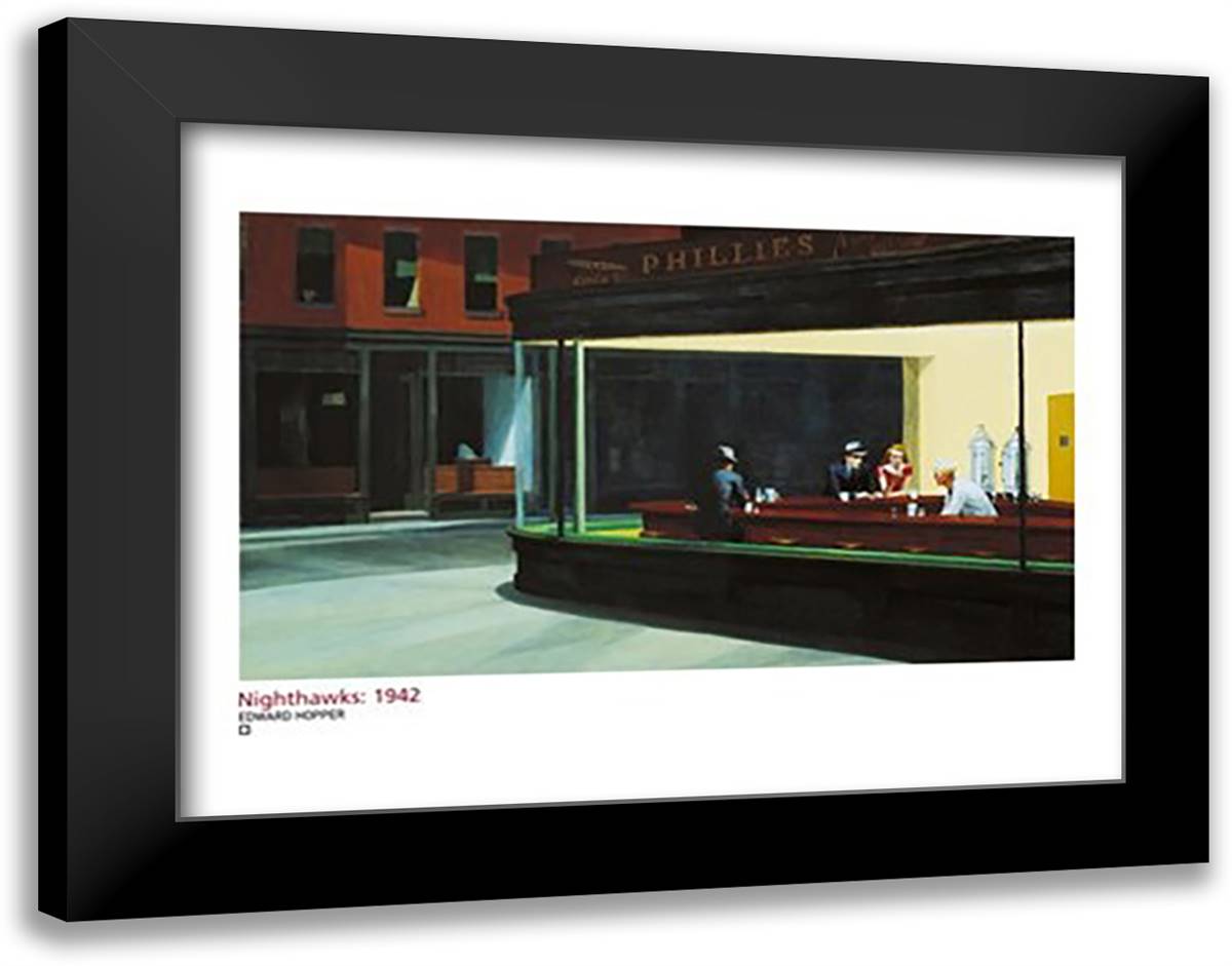 Nighthawks 36x28 Black Modern Wood Framed Art Print Poster by Hopper, Edward