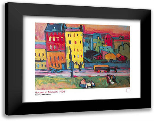 Houses In Munich 36x28 Black Modern Wood Framed Art Print Poster by Kandinsky, Wassily