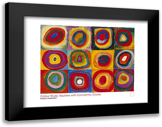 Squares With Concentric Circle 36x28 Black Modern Wood Framed Art Print Poster by Kandinsky, Wassily