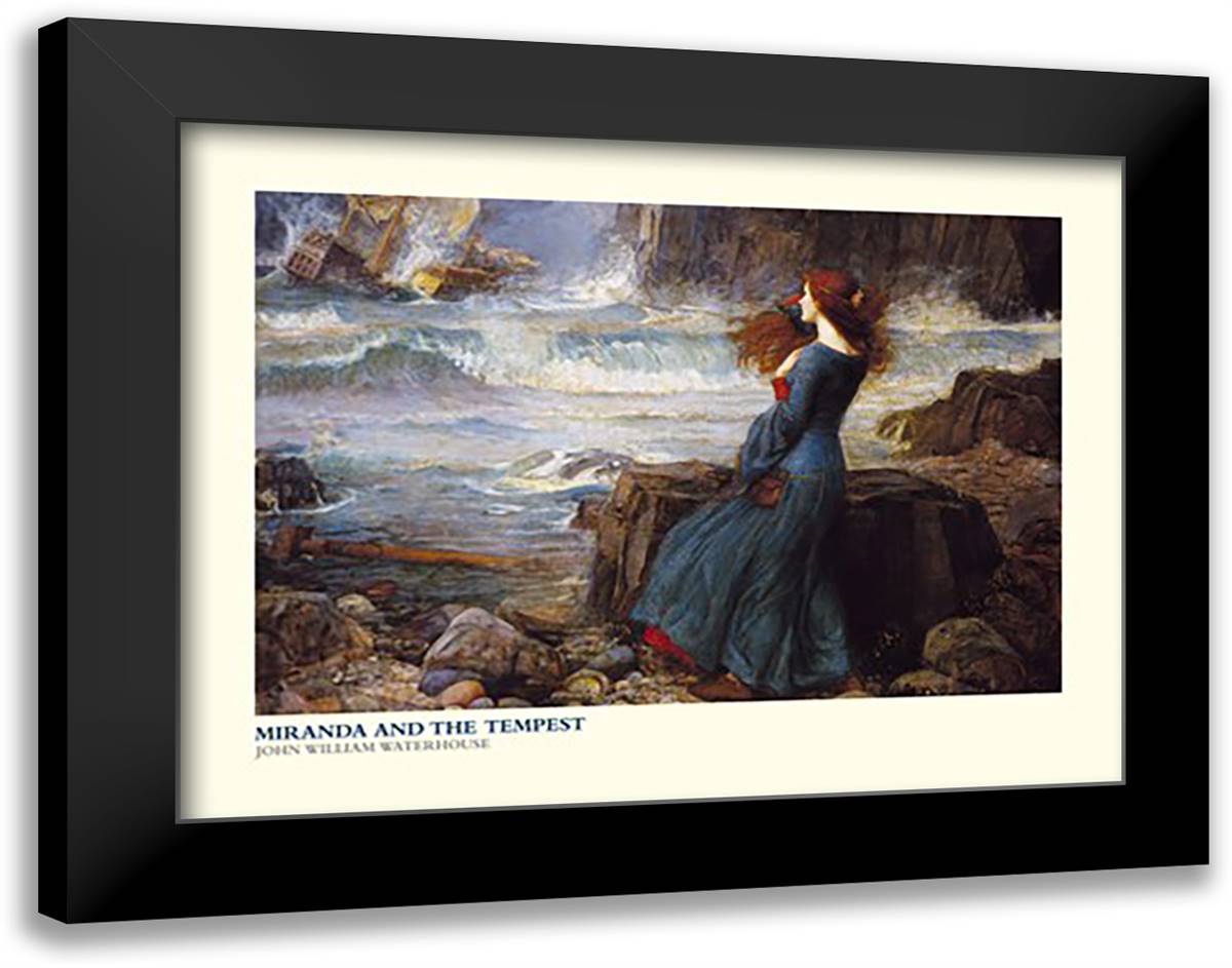 Miranda and the Tempest 36x28 Black Modern Wood Framed Art Print Poster by Waterhouse, John William