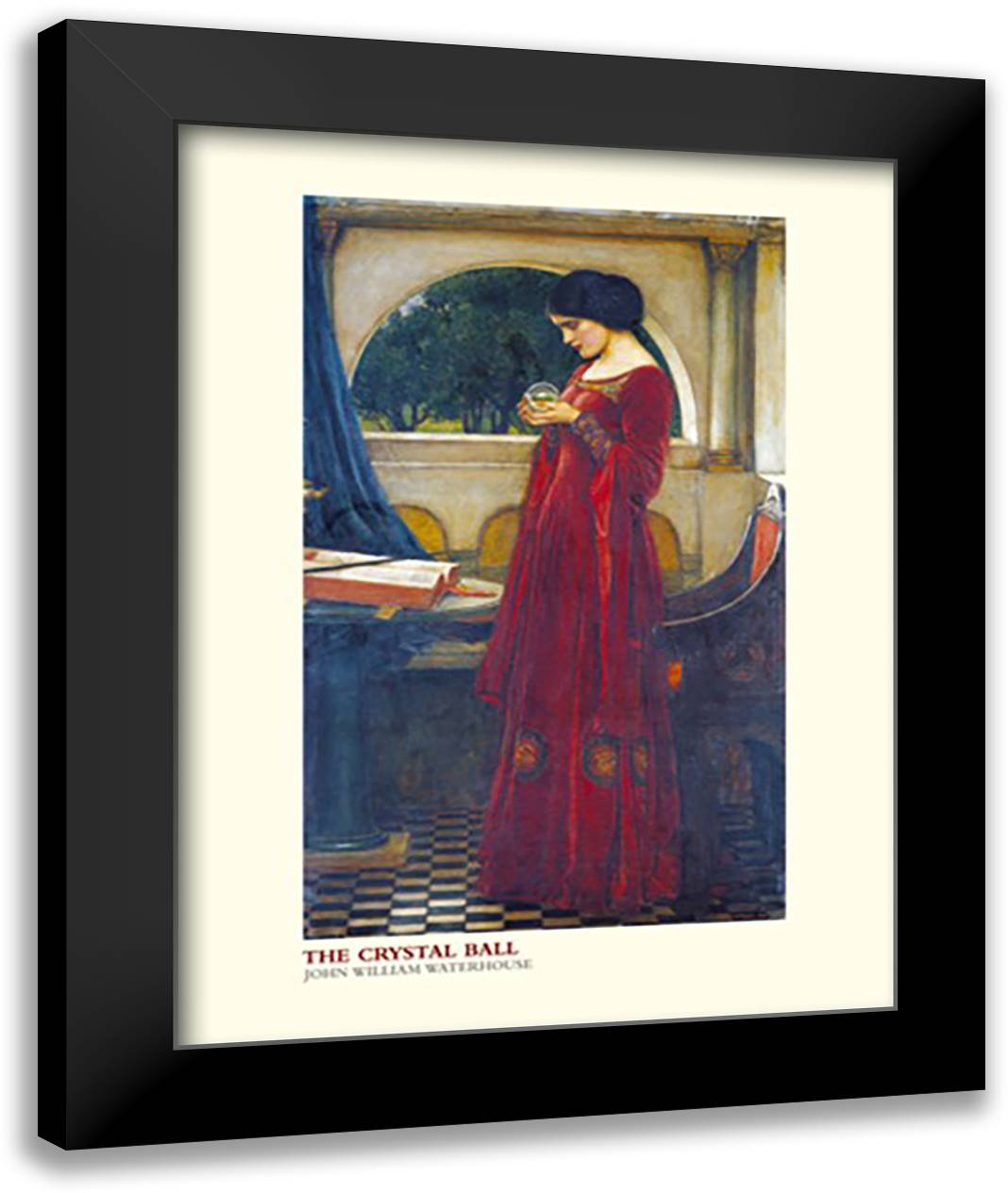 Crystal Ball 28x36 Black Modern Wood Framed Art Print Poster by Waterhouse, John William