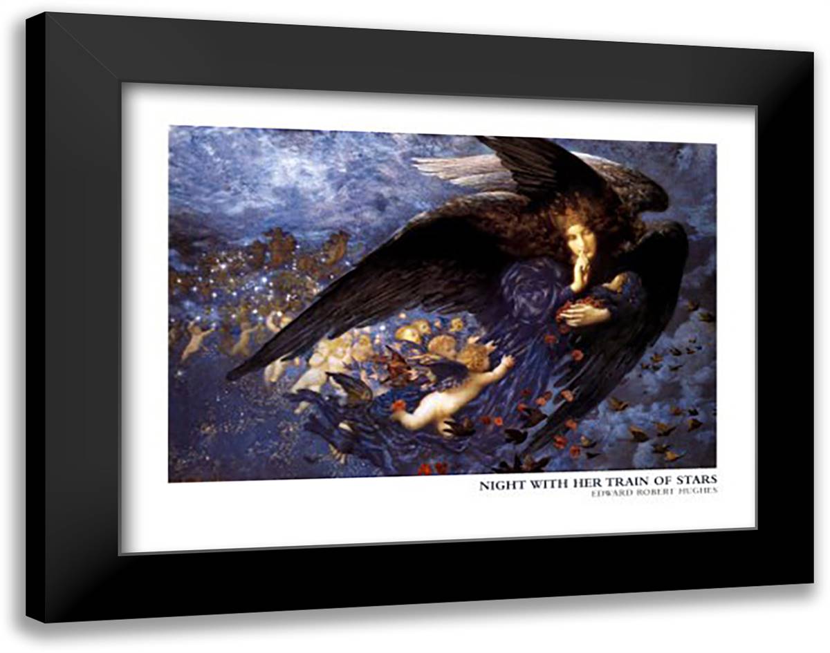 Night With Her Train Of Stars 36x28 Black Modern Wood Framed Art Print Poster by Hughes, Edward Robert