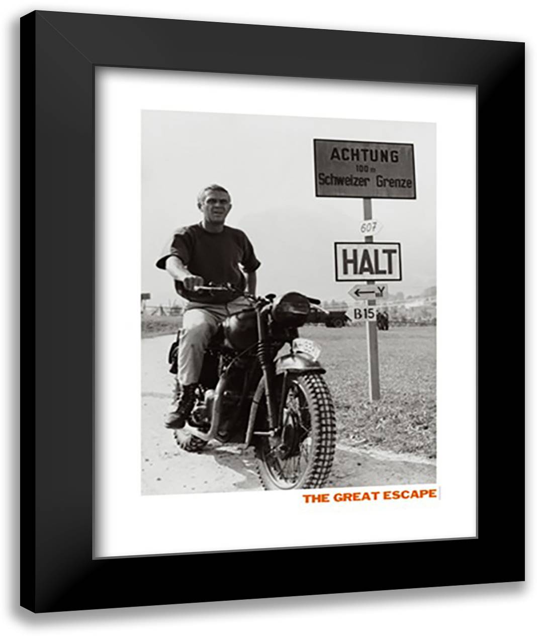 Steve Mcqueen In The Great Esc 28x36 Black Modern Wood Framed Art Print Poster