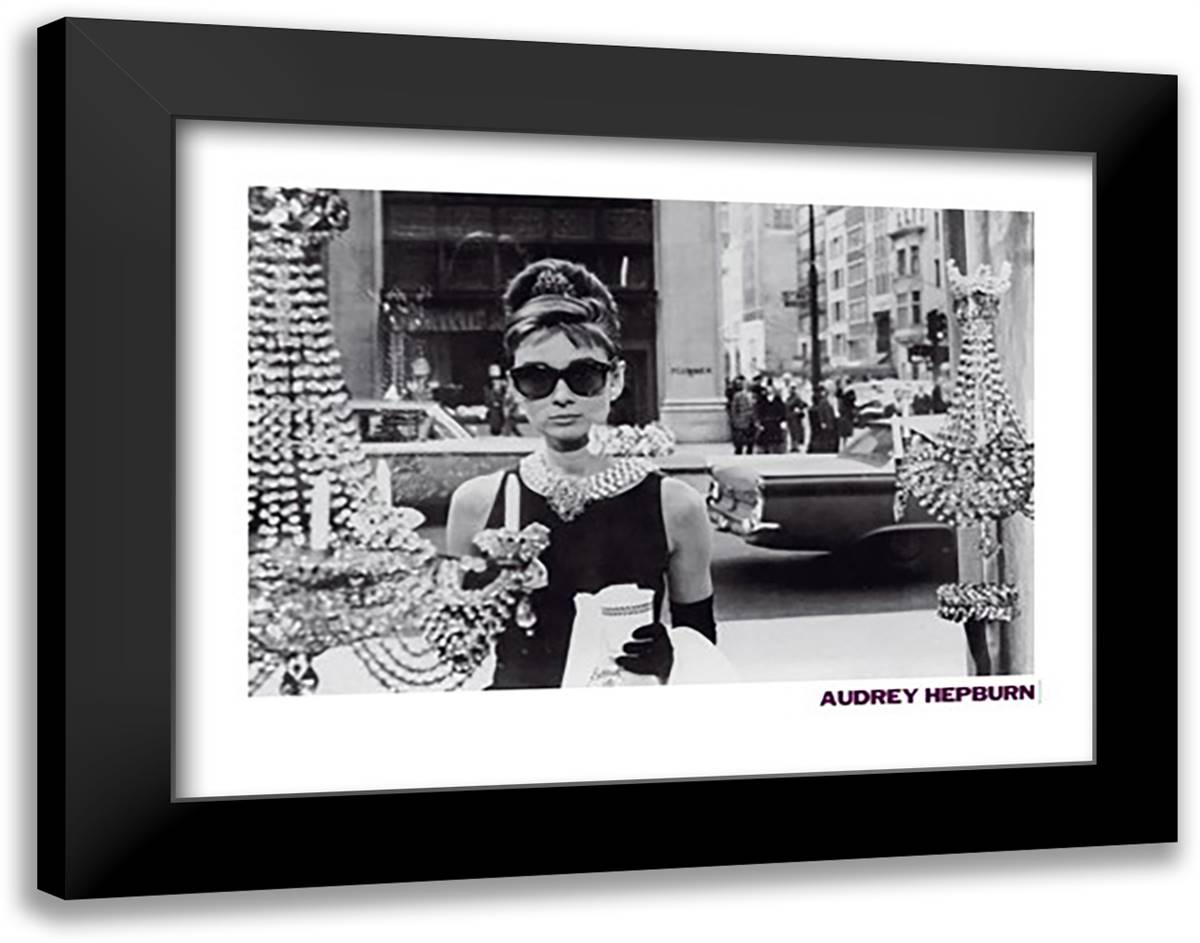 Audrey Hepburn Shopping At Tif 36x28 Black Modern Wood Framed Art Print Poster