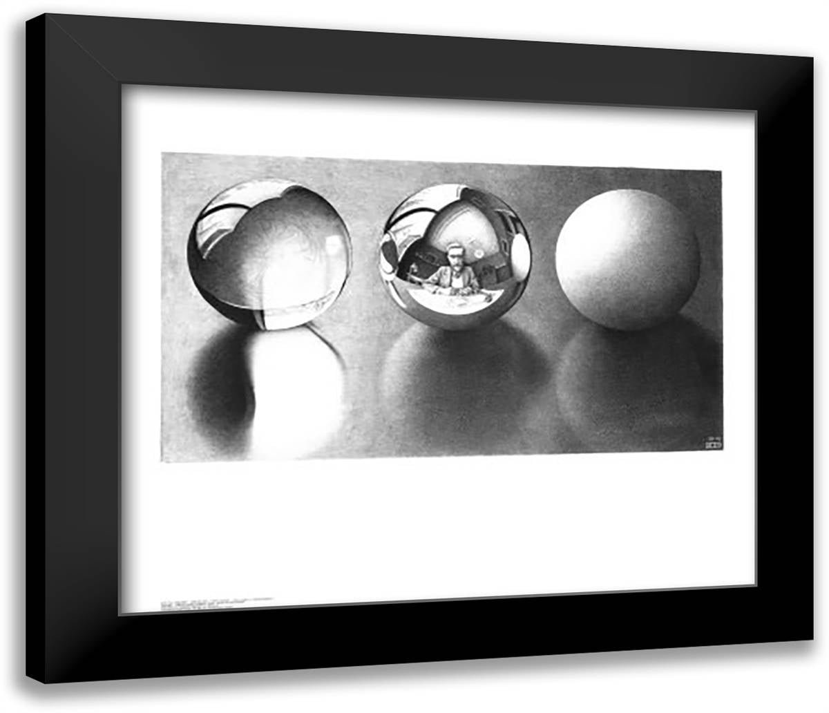 Three Spheres II 30x26 Black Modern Wood Framed Art Print Poster by Escher, M.C.