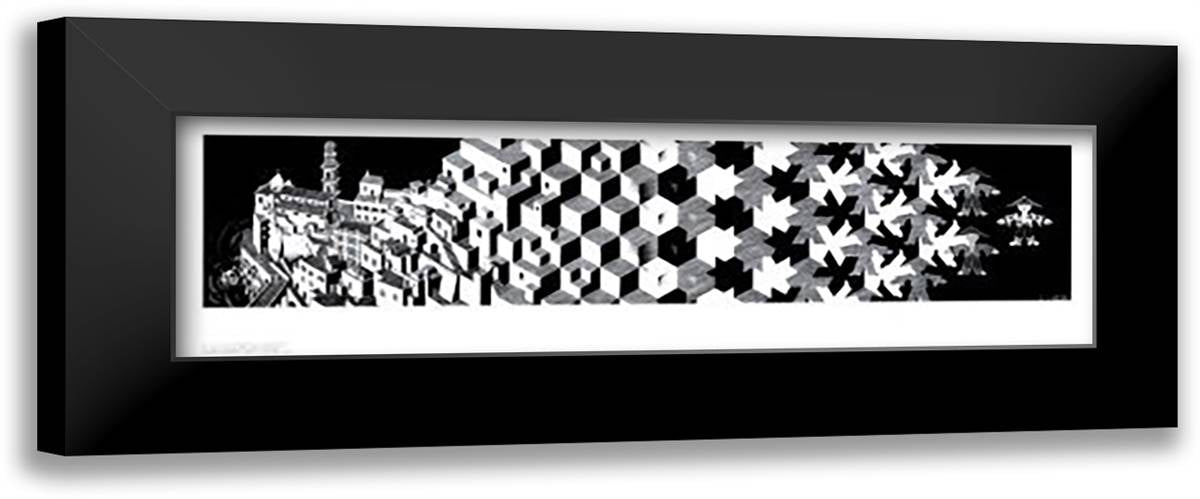 Metamorphosis I 40x14 Black Modern Wood Framed Art Print Poster by Escher, M.C.