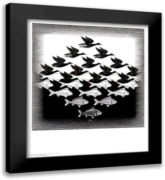 Sky and Water 26x30 Black Modern Wood Framed Art Print Poster by Escher, M.C.