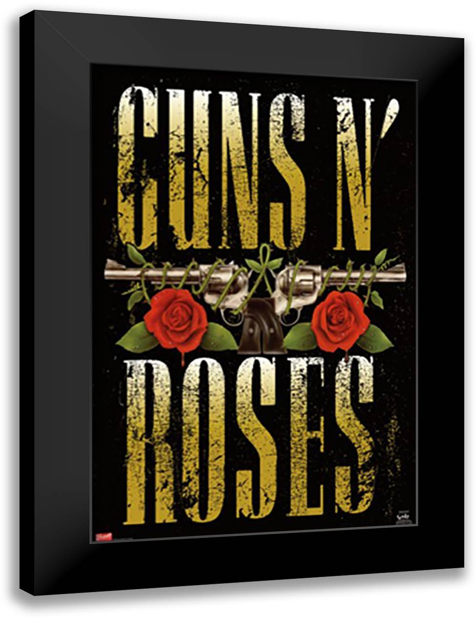 Guns and Roses 28x40 Black Modern Wood Framed Art Print Poster
