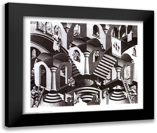 Concave and Convex 30x26 Black Modern Wood Framed Art Print Poster by Escher, M.C.