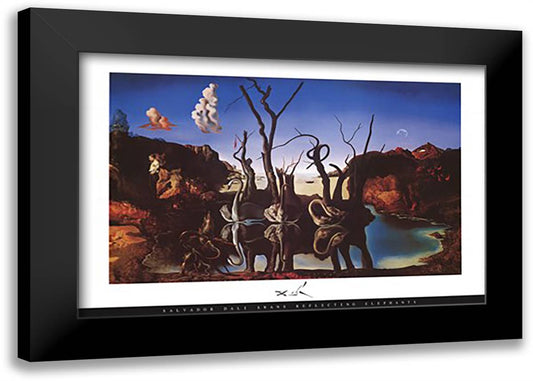 Swans Reflecting Elephants, c.1937 40x28 Black Modern Wood Framed Art Print Poster by Dali, Salvador