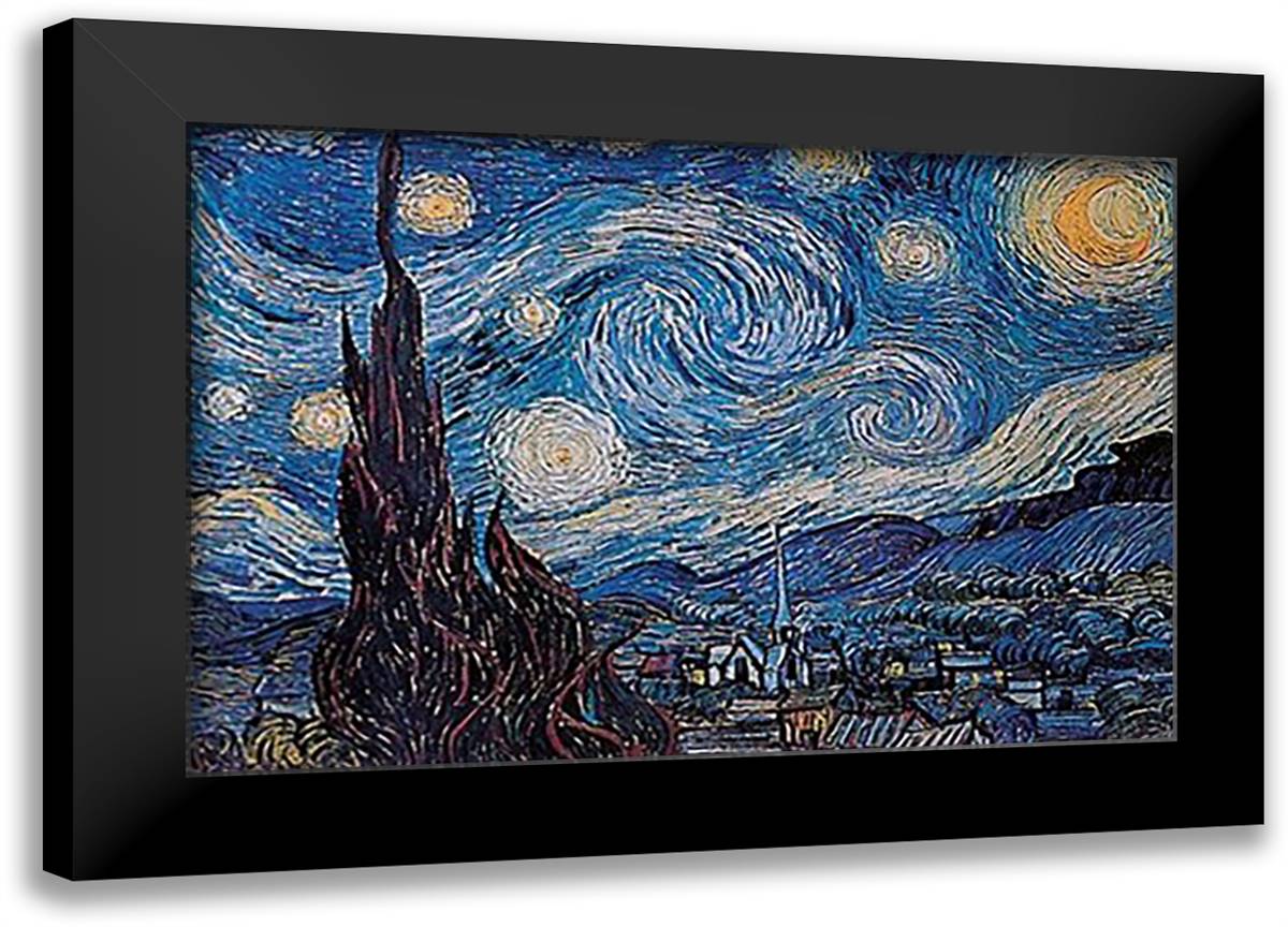 Starry Night 40x28 Black Modern Wood Framed Art Print Poster