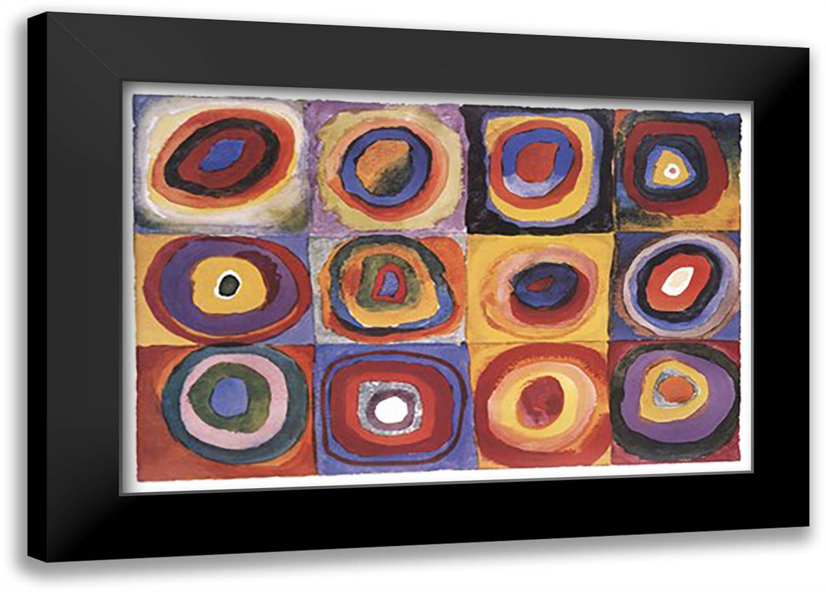 Farbstudie Quadrate, c.1913 40x28 Black Modern Wood Framed Art Print Poster by Kandinsky, Wassily