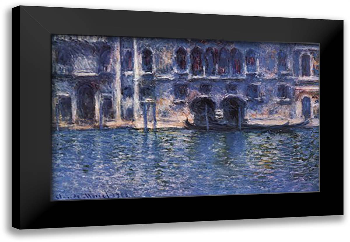 Venice Palazza Da Mula 40x28 Black Modern Wood Framed Art Print Poster by Monet, Claude