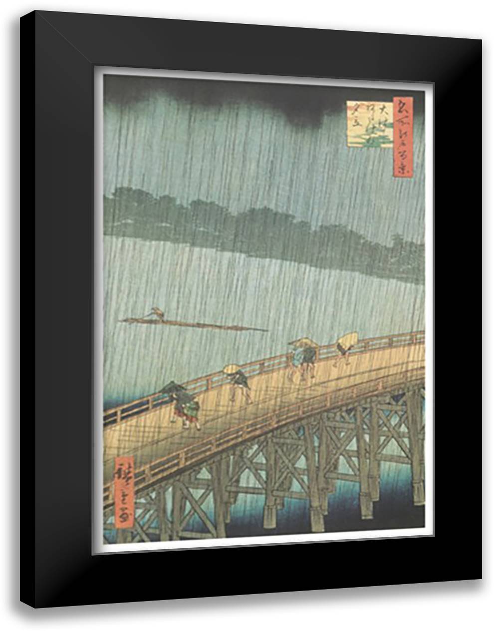 Sudden Shower over Ohashi 28x40 Black Modern Wood Framed Art Print Poster by Hiroshige, Utagawa