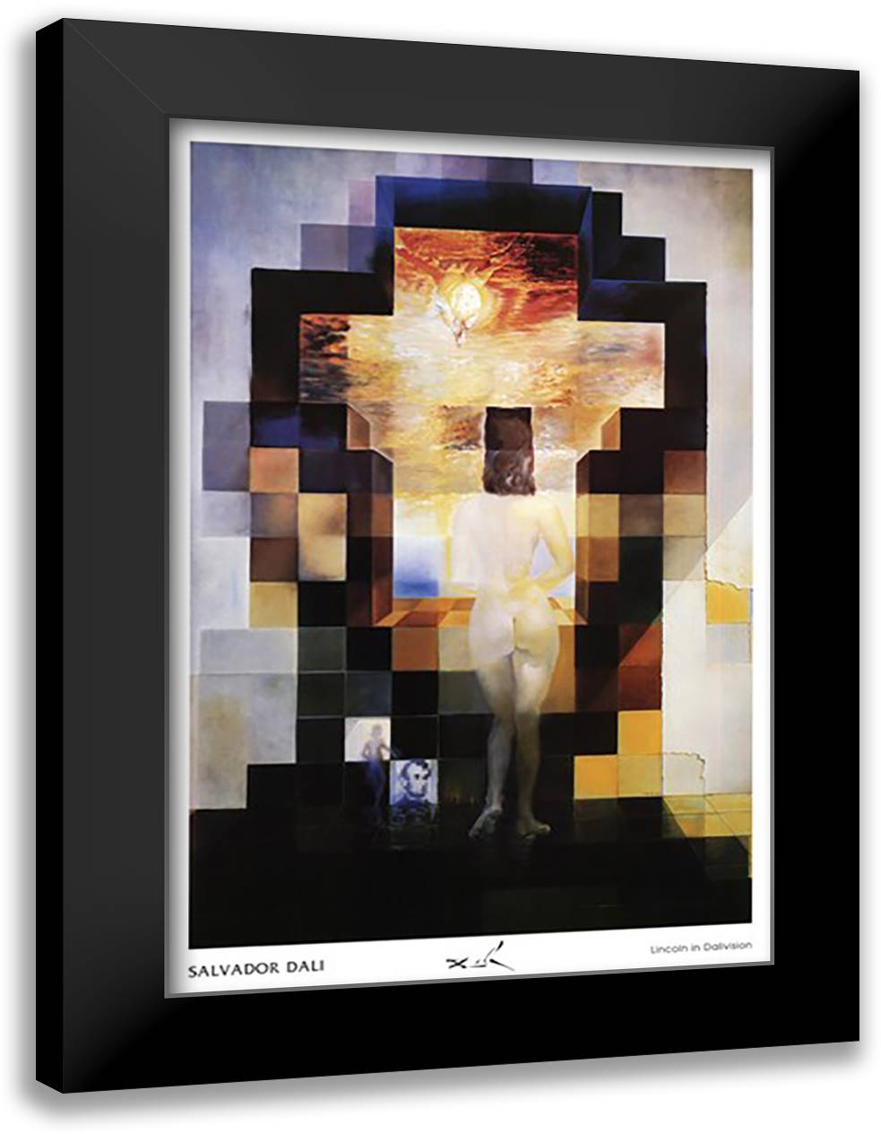 Gala Contemplating the Mediterranean Sea Which at Twenty Meters Becomes the Portrait of Abraham Lincoln, c.1976 28x40 Black Modern Wood Framed Art Print Poster by Dali, Salvador