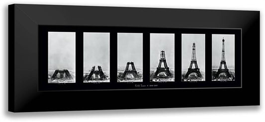 Eiffel Tower Construction 40x16 Black Modern Wood Framed Art Print Poster