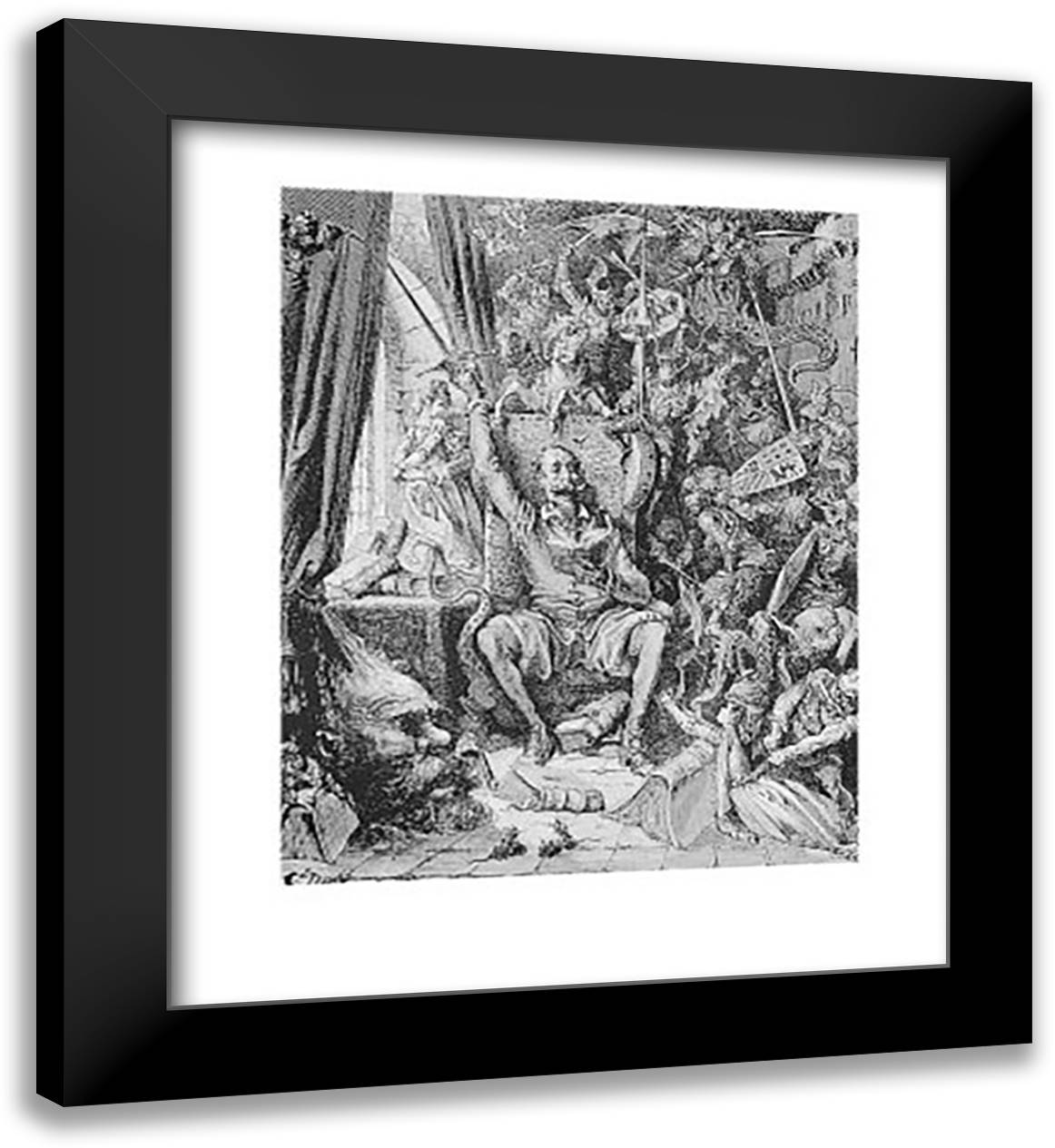 Don Quixote In His Library 26x32 Black Modern Wood Framed Art Print Poster by Dore, Gustav