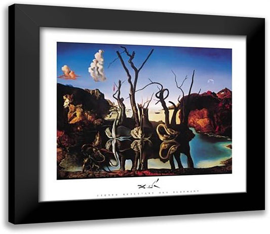 Swans Reflecting Elephants 32x26 Black Modern Wood Framed Art Print Poster by Dali, Salvador