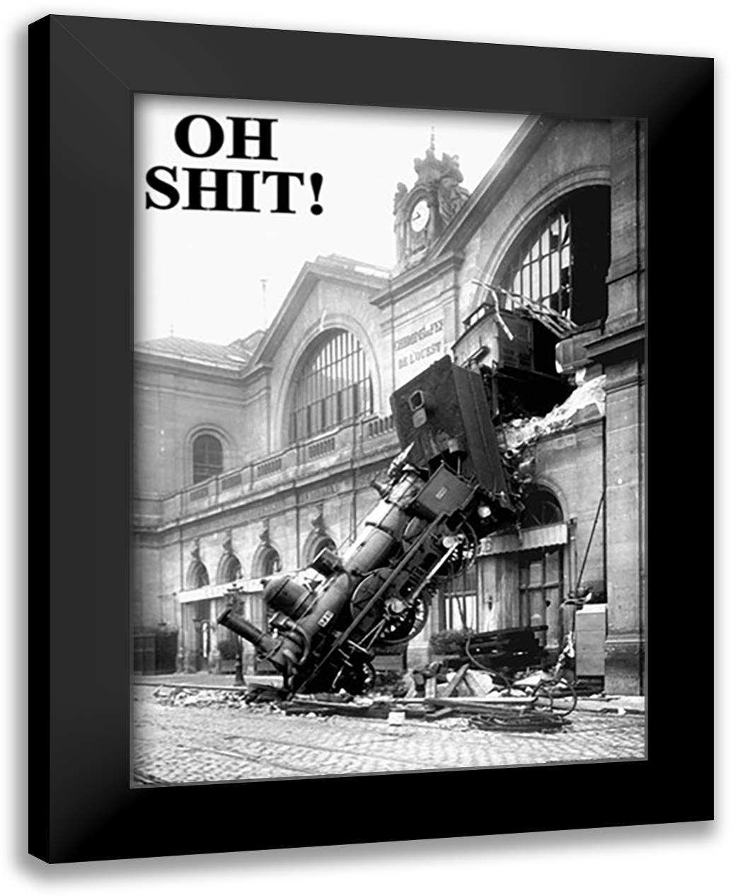 Oh Shit! 28x40 Black Modern Wood Framed Art Print Poster