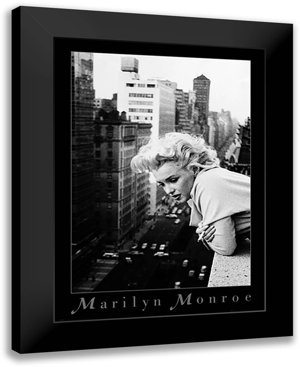 Marilyn Monroe - NY Rooftop 28x40 Black Modern Wood Framed Art Print Poster