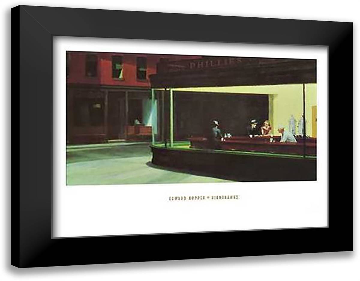 Nighthawks 32x26 Black Modern Wood Framed Art Print Poster by Hopper, Edward