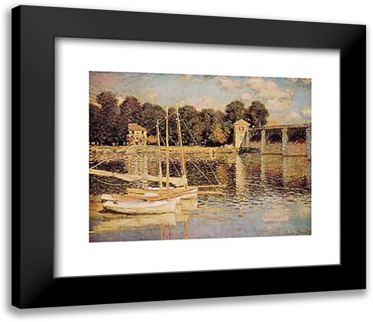 Bridge At Argenteuil 32x26 Black Modern Wood Framed Art Print Poster by Monet, Claude