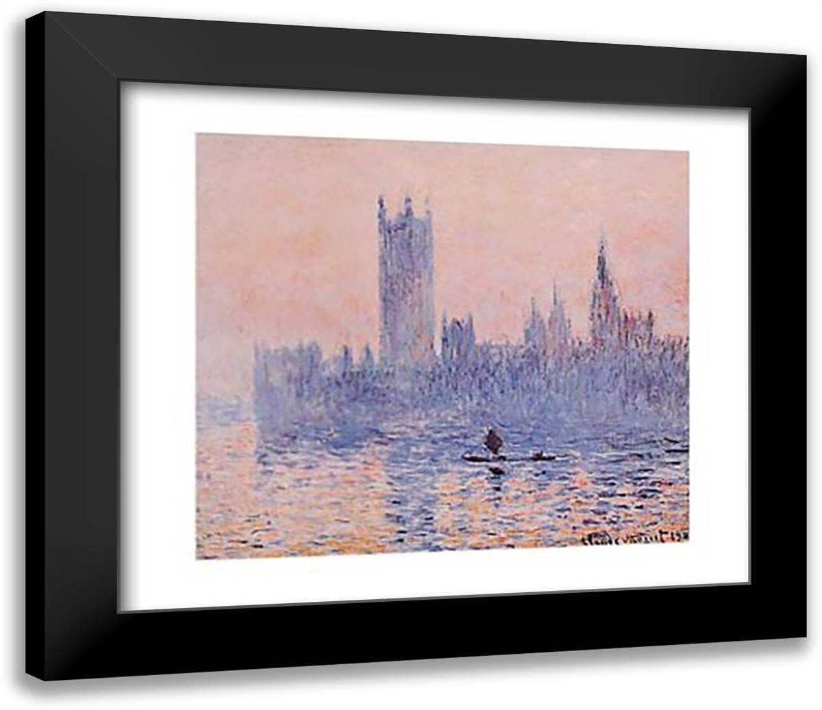 Houses Of Parliament 32x26 Black Modern Wood Framed Art Print Poster by Monet, Claude