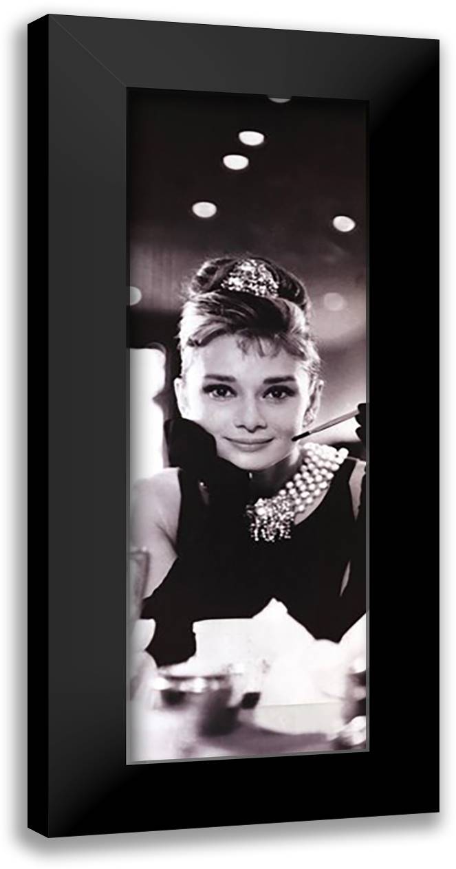 Audrey Hepburn BW 16x40 Black Modern Wood Framed Art Print Poster