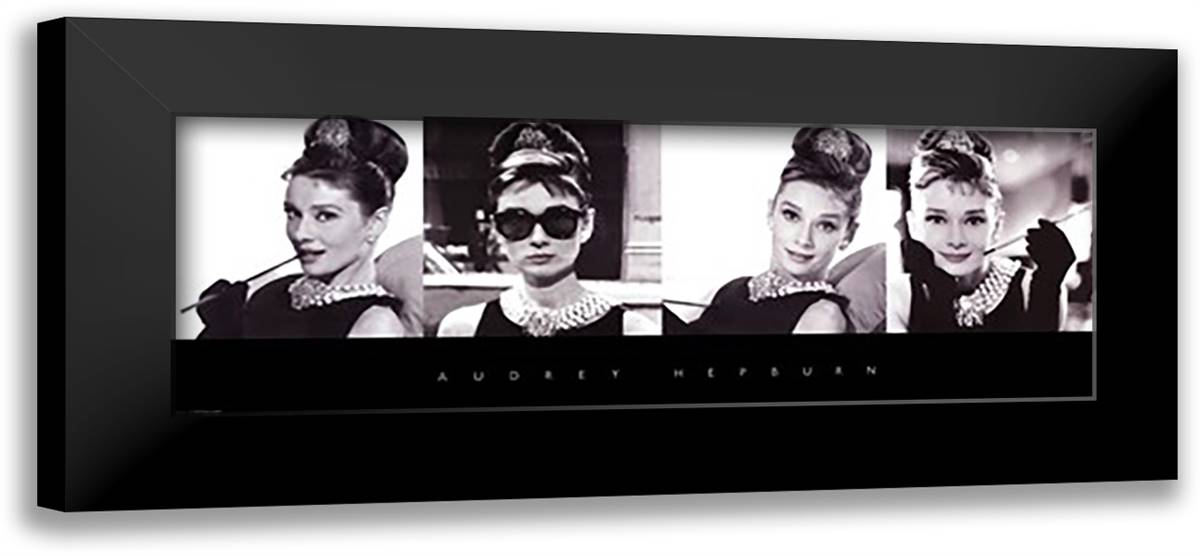 Audrey Hepburn (Black, White & Pink) 40x16 Black Modern Wood Framed Art Print Poster