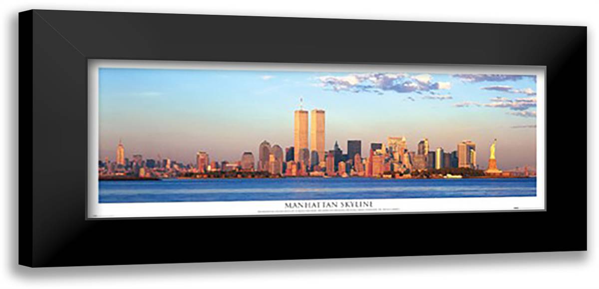 Manhattan Skyline 40x16 Black Modern Wood Framed Art Print Poster