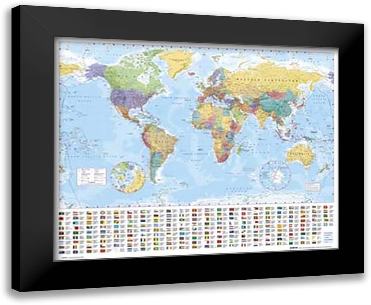 World Map 05/06 24x20 Black Modern Wood Framed Art Print Poster