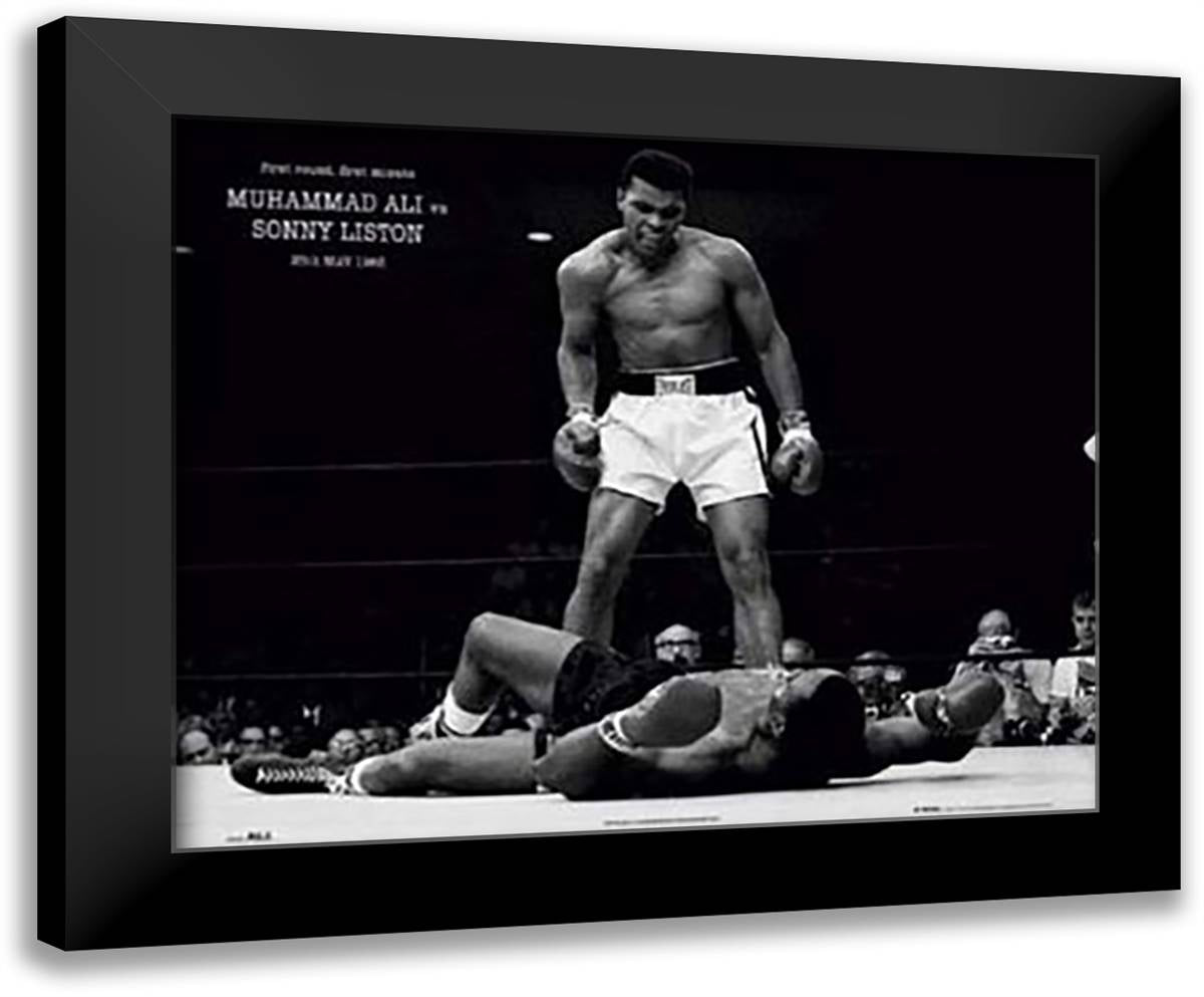 Muhammad Ali - 1965 1st Round Knockout Against Sonny Liston 24x20 Black Modern Wood Framed Art Print Poster