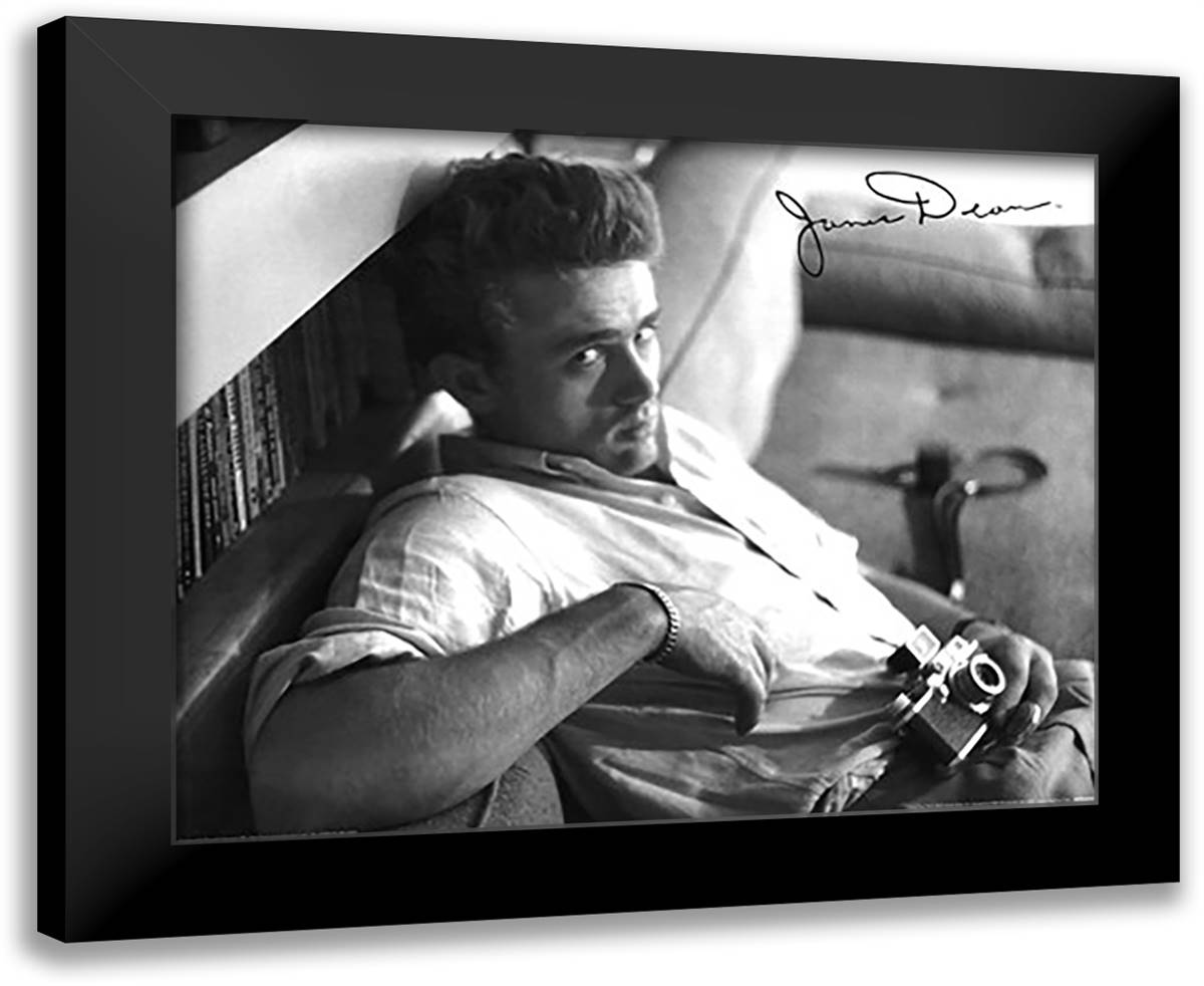 James Dean (camera) 24x20 Black Modern Wood Framed Art Print Poster