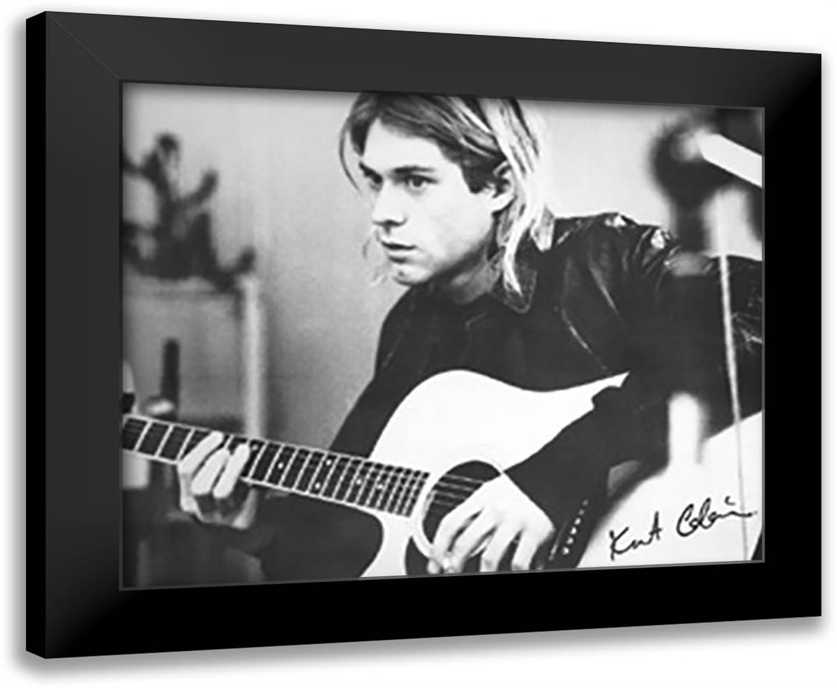 Kurt Cobain (Guitar) 24x20 Black Modern Wood Framed Art Print Poster