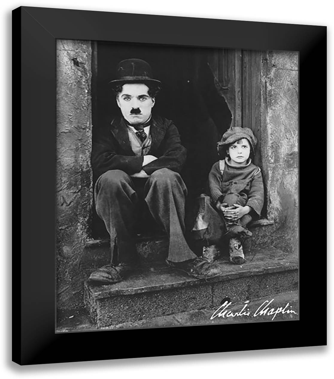 Charlie Chaplin - The Kid 20x24 Black Modern Wood Framed Art Print Poster