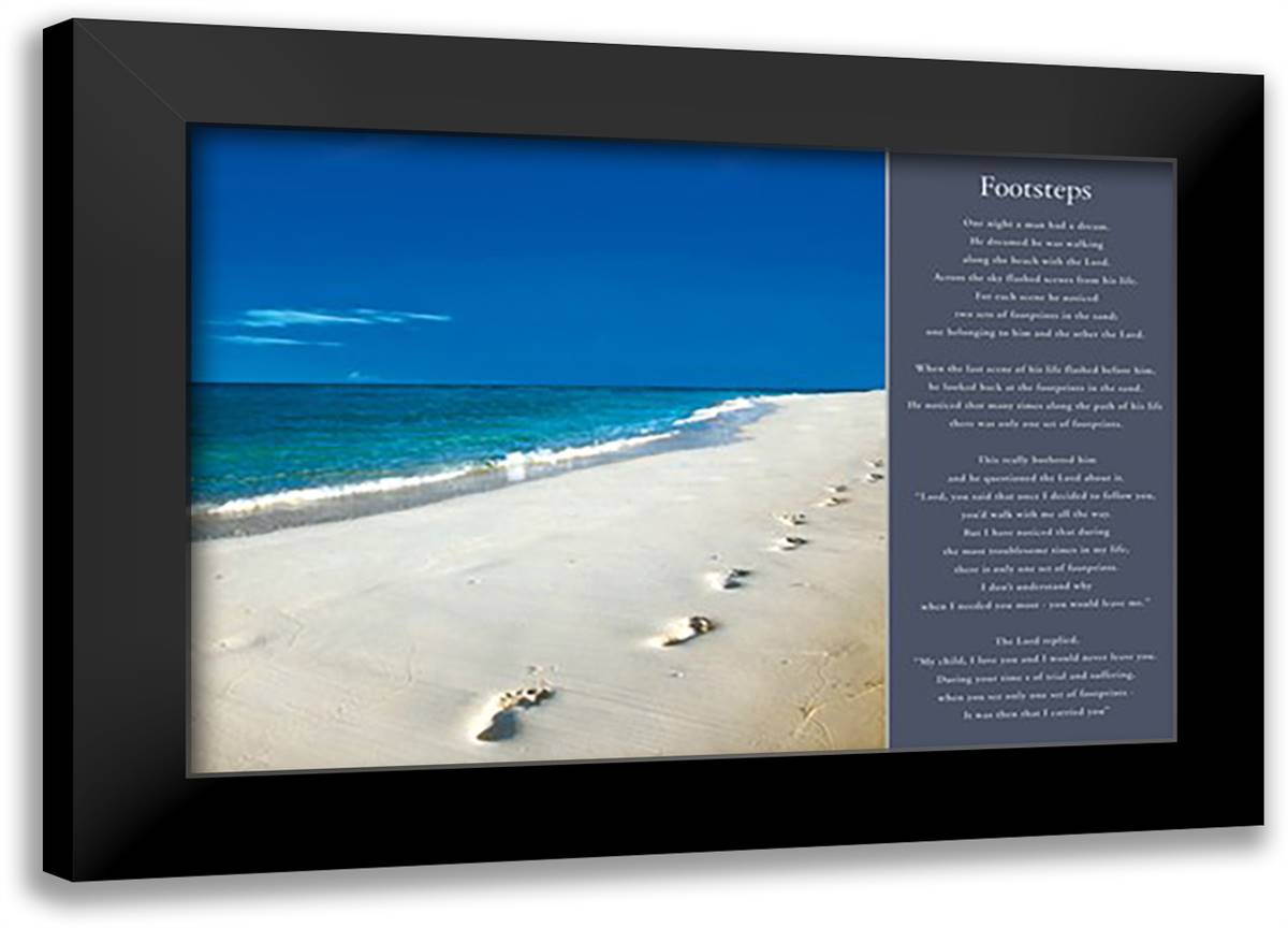 Footsteps - Beach 24x20 Black Modern Wood Framed Art Print Poster