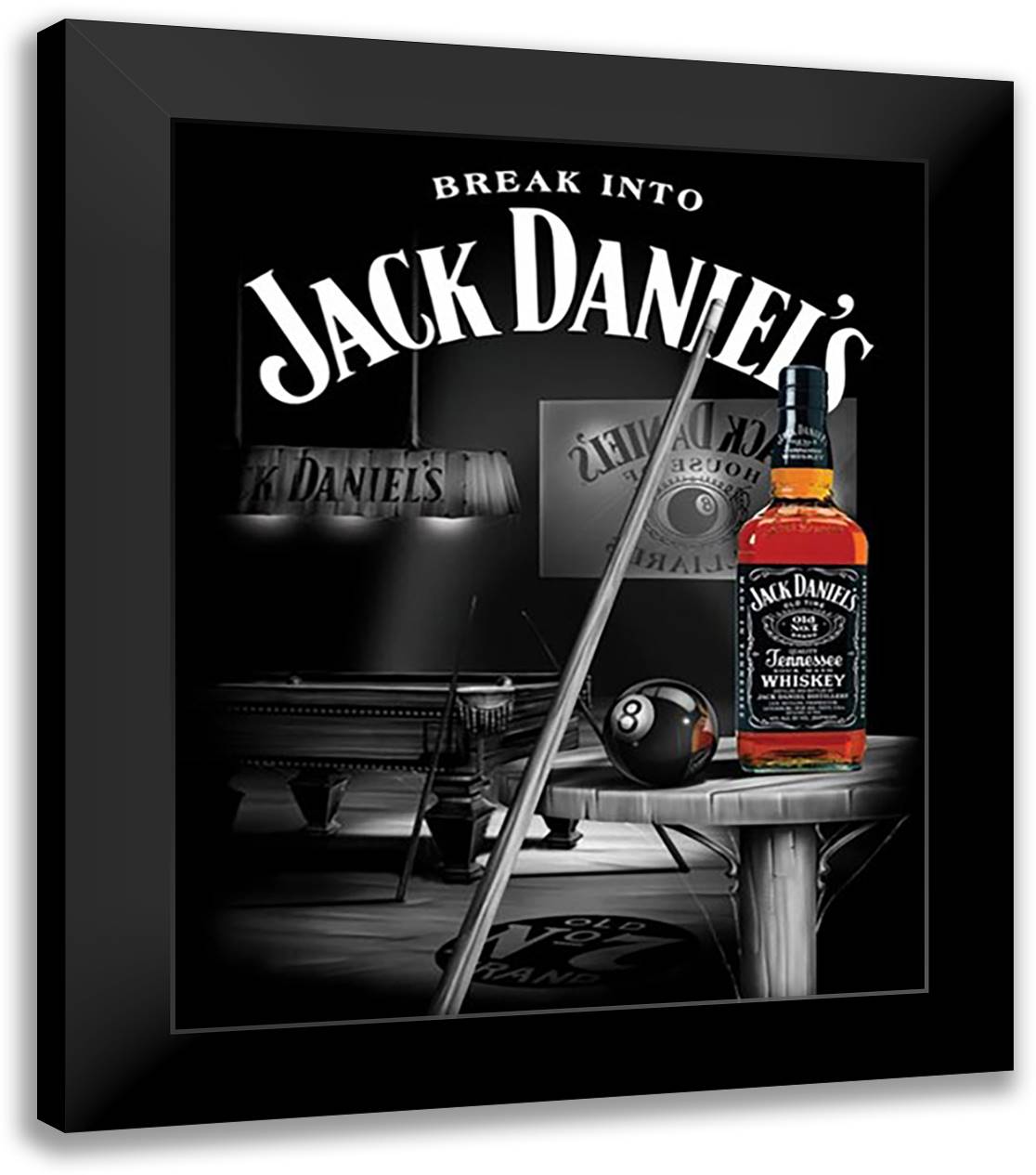 Jack Daniel's (Pool Room) 20x24 Black Modern Wood Framed Art Print Poster
