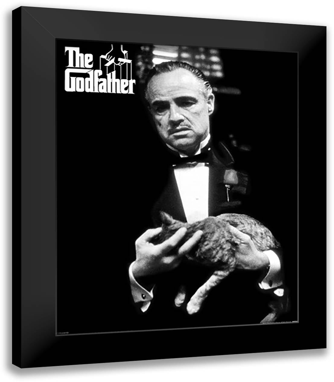 The Godfather - Cat B/W 20x24 Black Modern Wood Framed Art Print Poster