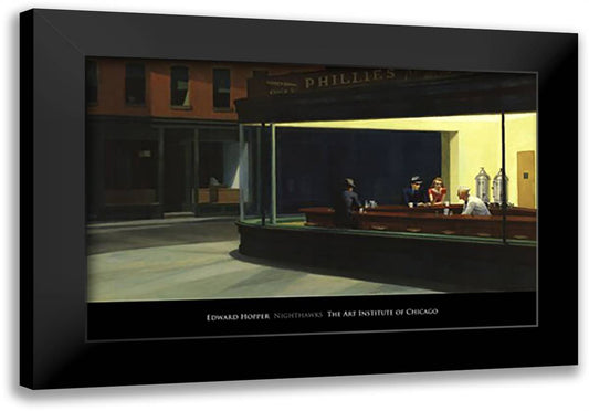 Nighthawks 40x28 Black Modern Wood Framed Art Print Poster by Hopper, Edward