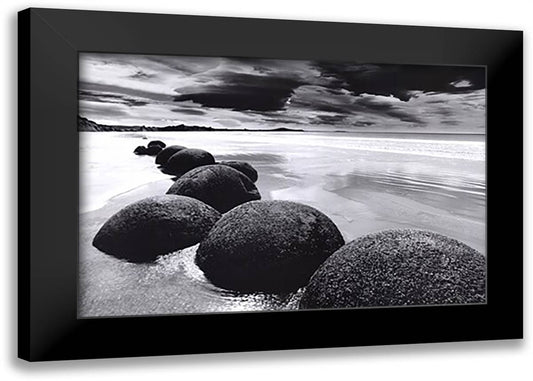 Boulders on the Beach 40x28 Black Modern Wood Framed Art Print Poster