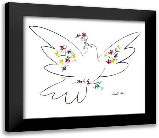 Dove Of Peace - Blue 32x26 Black Modern Wood Framed Art Print Poster by Picasso, Pablo