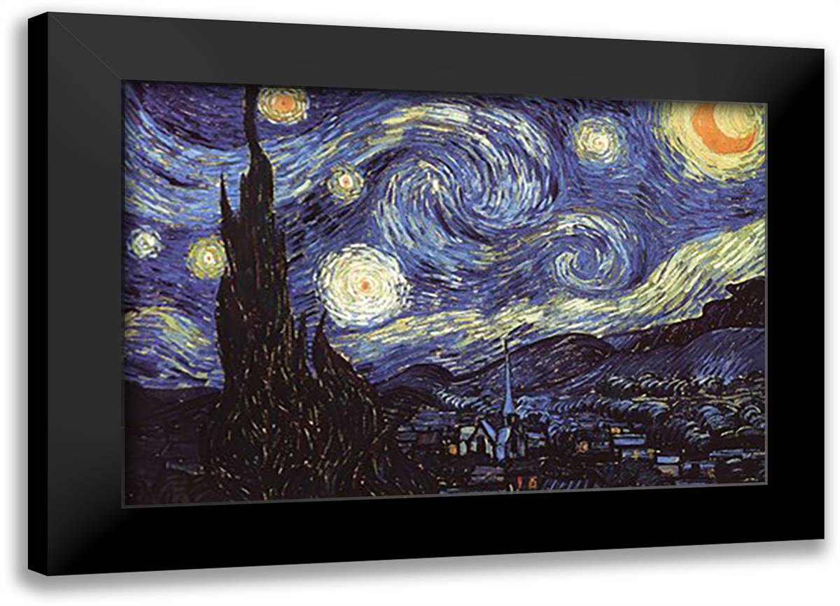 The Starry Night, c.1889 40x28 Black Modern Wood Framed Art Print Poster by Van Gogh, Vincent