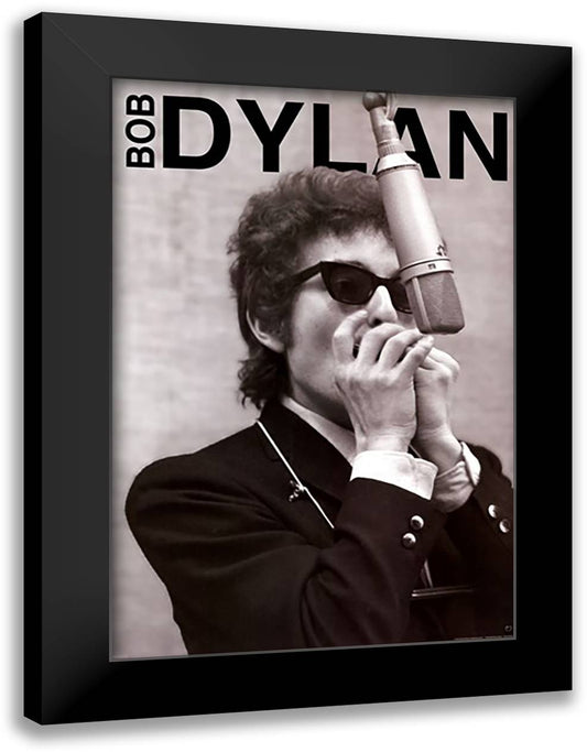 Bob Dylan - Harmonica 28x40 Black Modern Wood Framed Art Print Poster