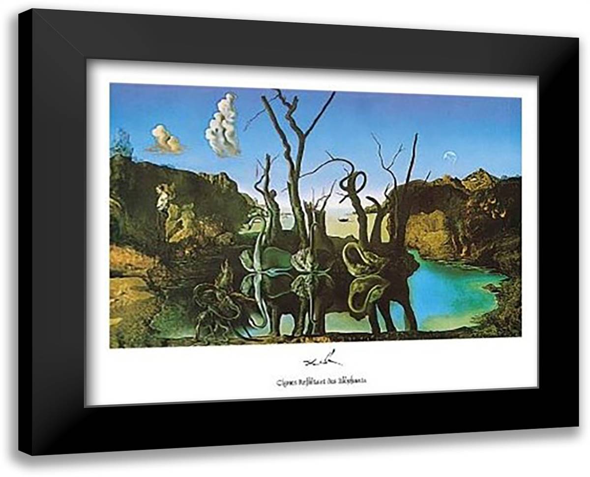 Swans Reflecting Elephants 18x15 Black Modern Wood Framed Art Print Poster by Dali, Salvador